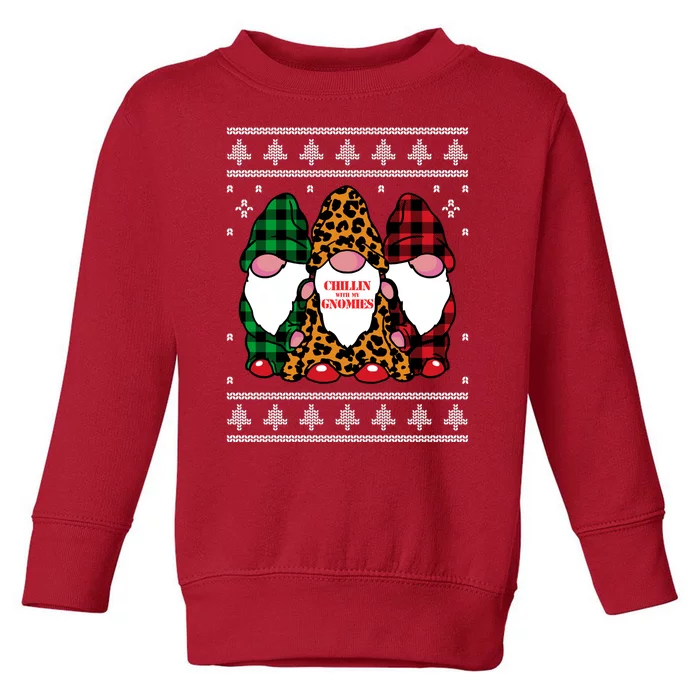 Chillin With My Gnomies Gnomes In Pajamas Ugly Christmas Toddler Sweatshirt