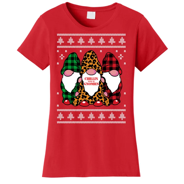 Chillin With My Gnomies Gnomes In Pajamas Ugly Christmas Women's T-Shirt