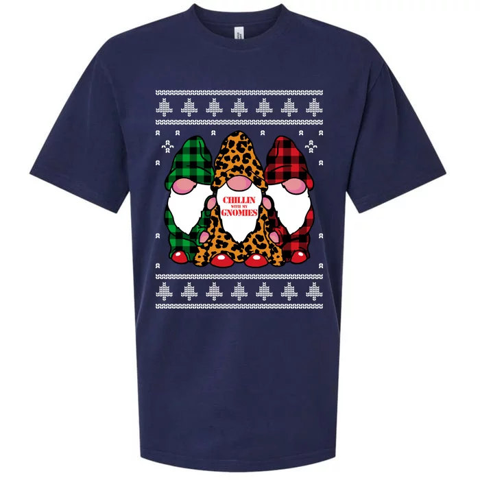 Chillin With My Gnomies Gnomes In Pajamas Ugly Christmas Sueded Cloud Jersey T-Shirt