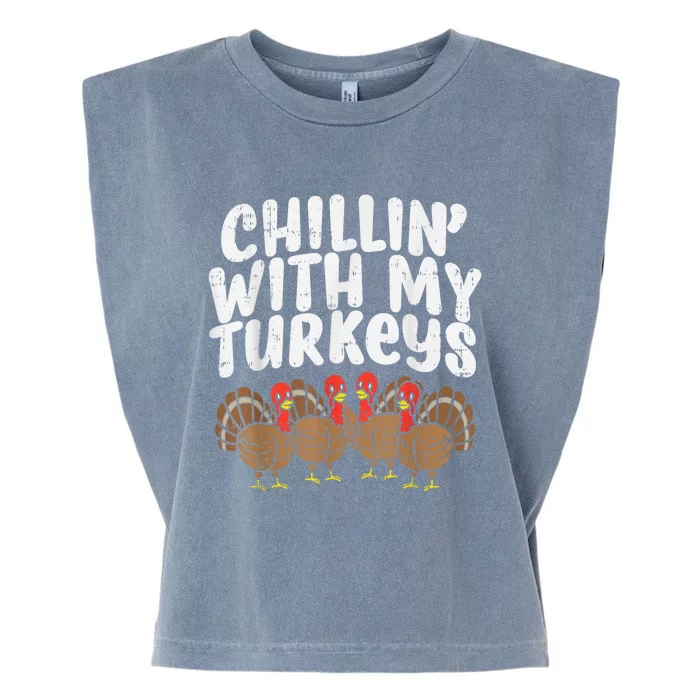 Chillin With My Turkeys Thanksgiving Family Garment-Dyed Women's Muscle Tee