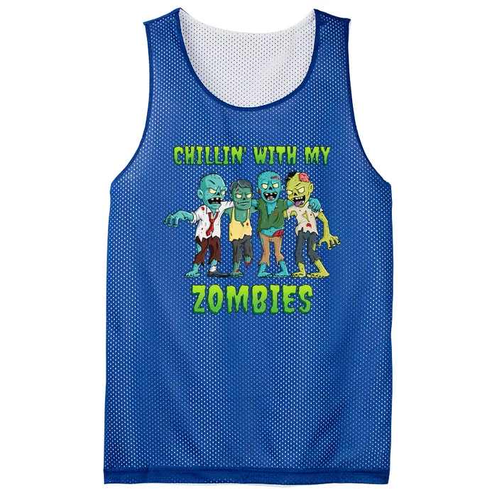 Chillin With My Zombies Halloween Funny Mesh Reversible Basketball Jersey Tank