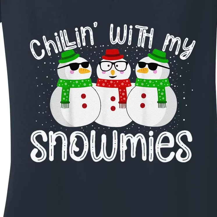 Chillin With My Snowmies Funny Cute Christmas Snowmen Women's V-Neck T-Shirt