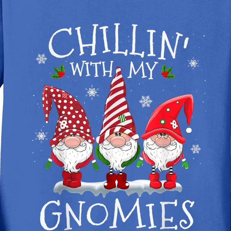 Chillin With My Gnomies Funny Hilarious Gnome Christmas Gift Kids Long Sleeve Shirt