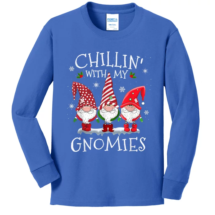 Chillin With My Gnomies Funny Hilarious Gnome Christmas Gift Kids Long Sleeve Shirt