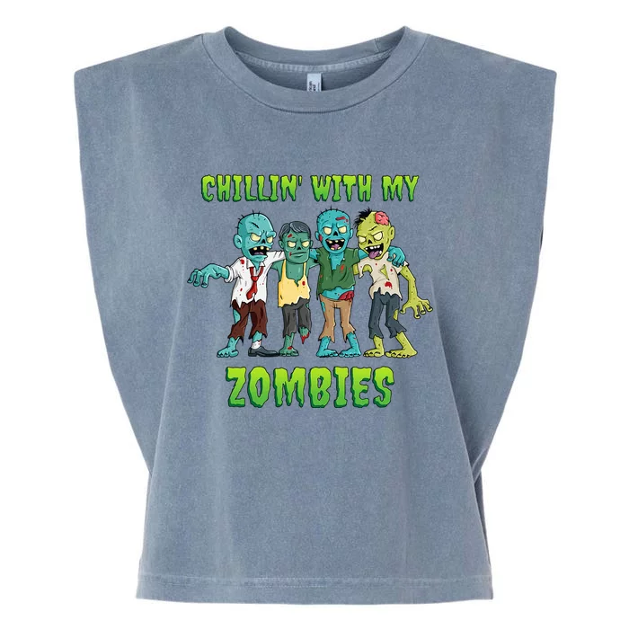 Chillin With My Zombies Halloween Garment-Dyed Women's Muscle Tee