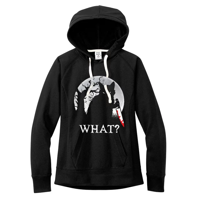 Cat What Murderous Black Cat With Knife Halloween Costume Women's Fleece Hoodie