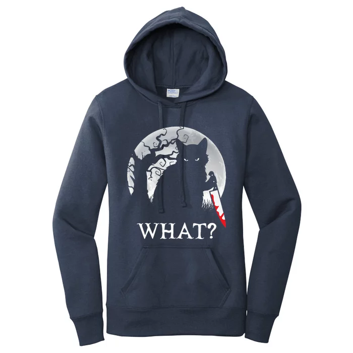 Cat What Murderous Black Cat With Knife Halloween Costume Women's Pullover Hoodie