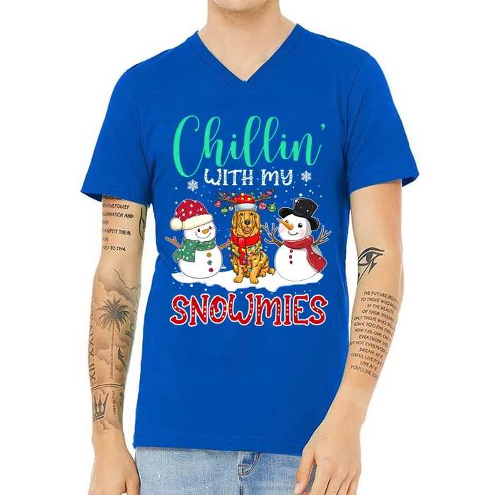 Chillin With My Snowmies Golden Santa Christmas Tree Gift V-Neck T-Shirt