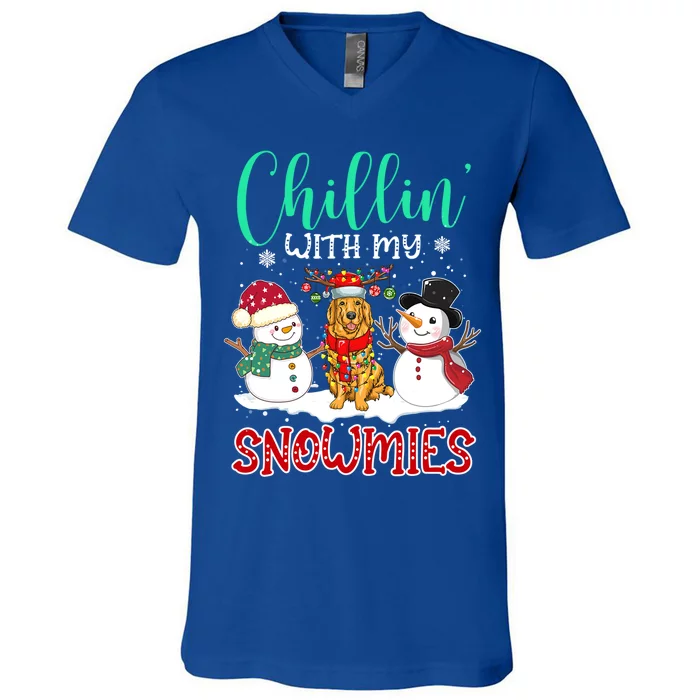 Chillin With My Snowmies Golden Santa Christmas Tree Gift V-Neck T-Shirt