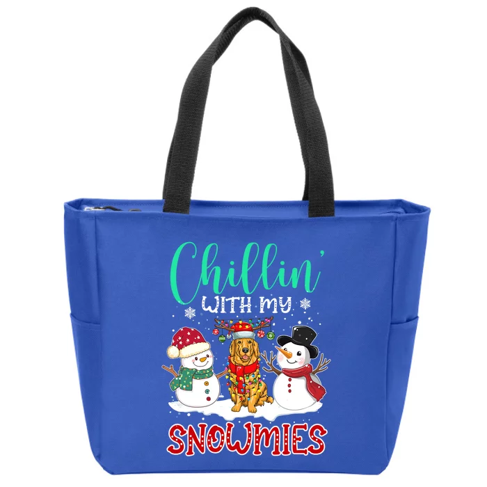 Chillin With My Snowmies Golden Santa Christmas Tree Gift Zip Tote Bag