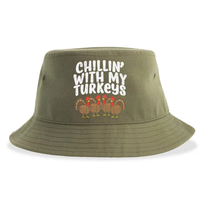 Chillin With My Turkeys Fun Thanksgiving Family Friends Gift Meaningful Gift Sustainable Bucket Hat