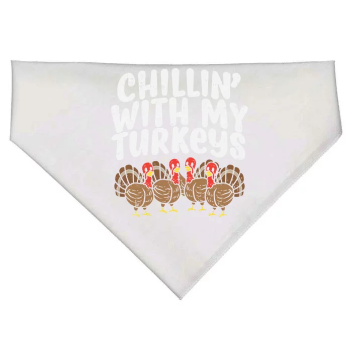 Chillin With My Turkeys Fun Thanksgiving Family Friends Gift Meaningful Gift USA-Made Doggie Bandana