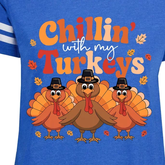 Chillin With My Turkeys Thanksgiving Family Matching Enza Ladies Jersey Football T-Shirt