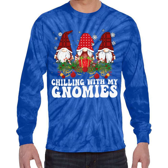 Chillin With My Gnomies Plaid Christmas Santa Gnomes Xmas Tie-Dye Long Sleeve Shirt