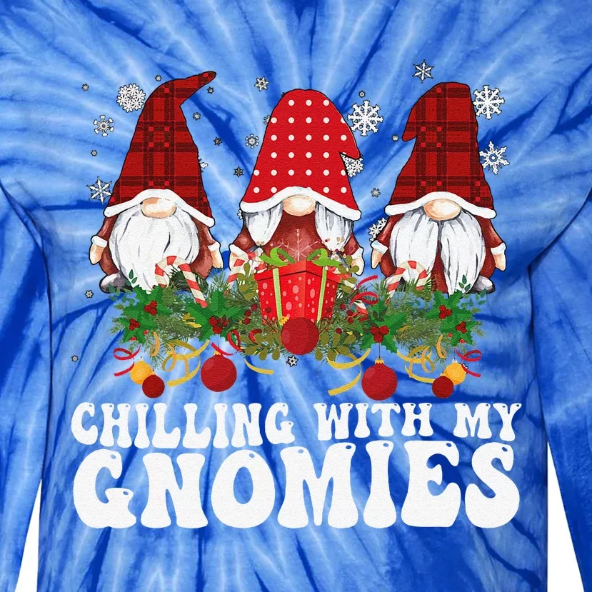 Chillin With My Gnomies Plaid Christmas Santa Gnomes Xmas Tie-Dye Long Sleeve Shirt