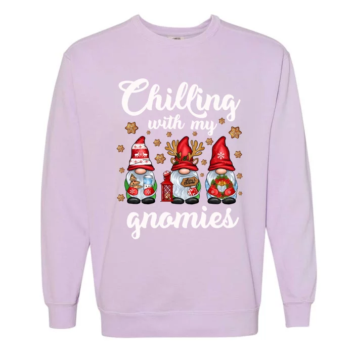 Chillin With My Gnomies Santa Claus Gnomes Groovy Christmas Cute Gift Garment-Dyed Sweatshirt