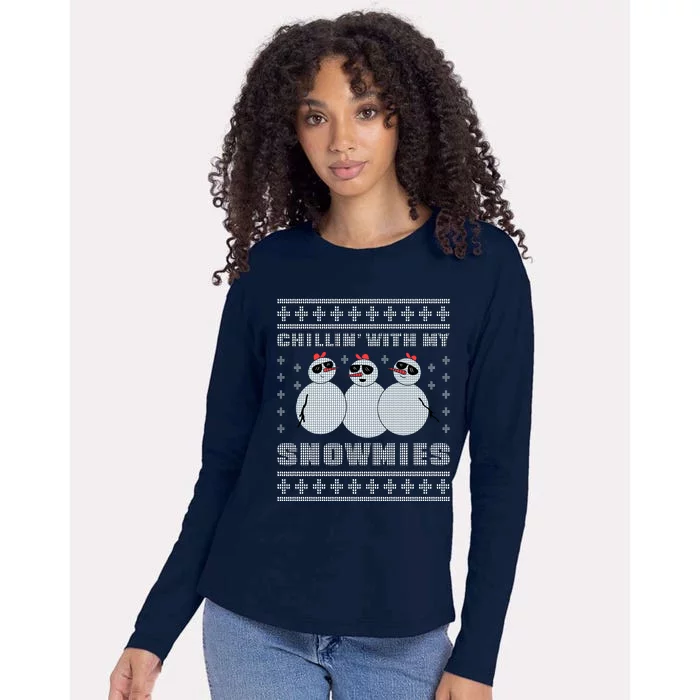 Chillin With My Snowmies Funny Snowman Homies Ugly Christmas Womens Cotton Relaxed Long Sleeve T-Shirt