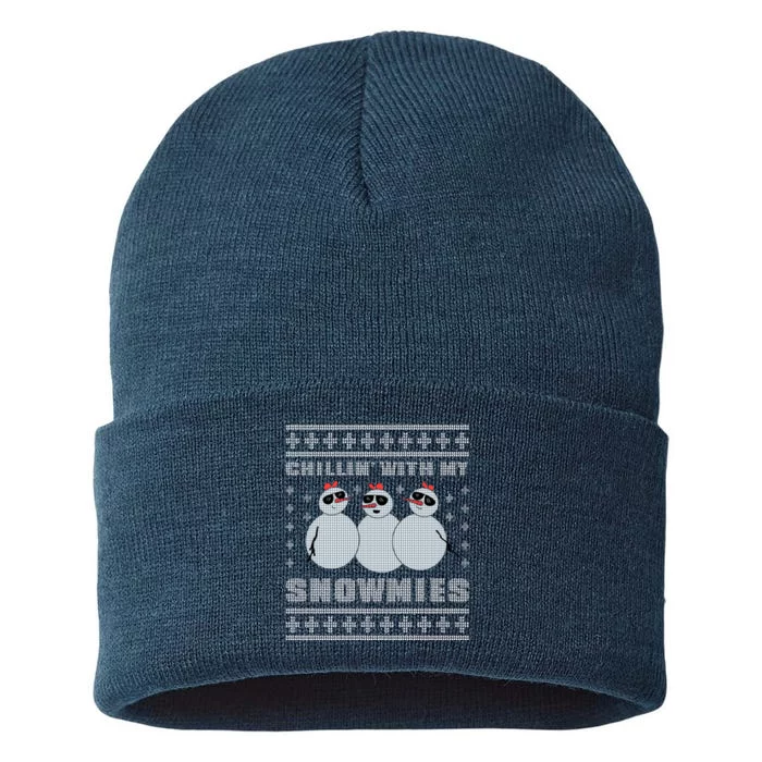 Chillin With My Snowmies Funny Snowman Homies Ugly Christmas Sustainable Knit Beanie