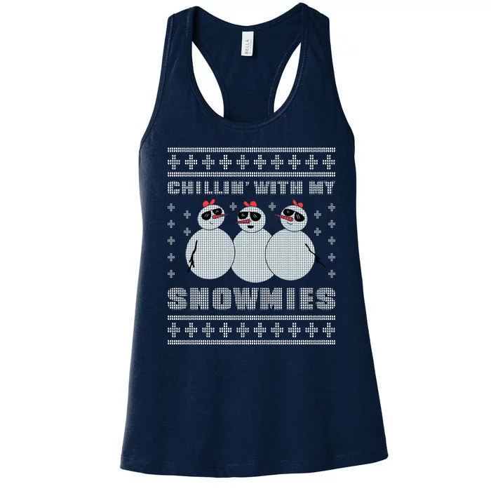 Chillin With My Snowmies Funny Snowman Homies Ugly Christmas Women's Racerback Tank