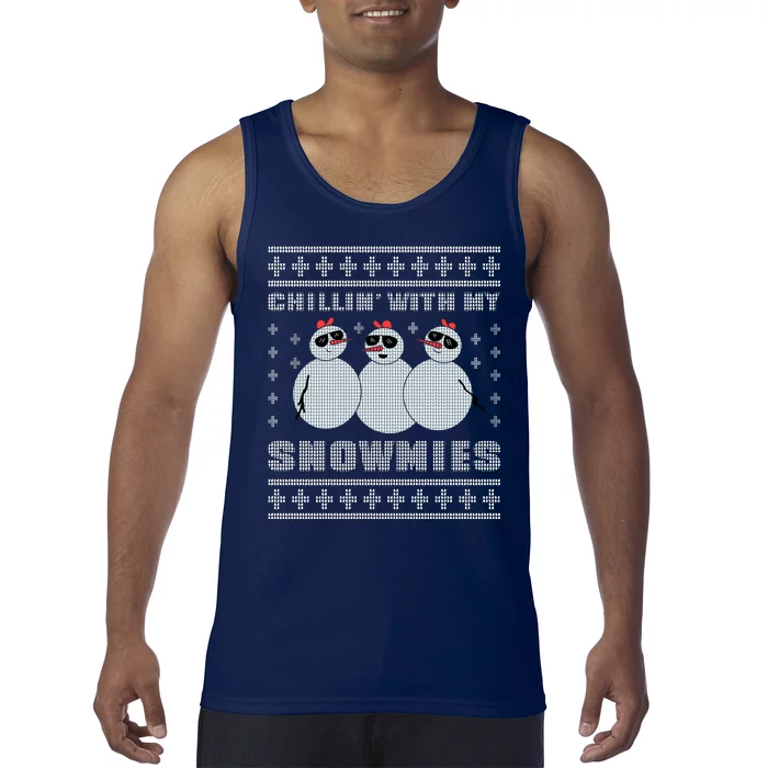 Chillin With My Snowmies Funny Snowman Homies Ugly Christmas Tank Top