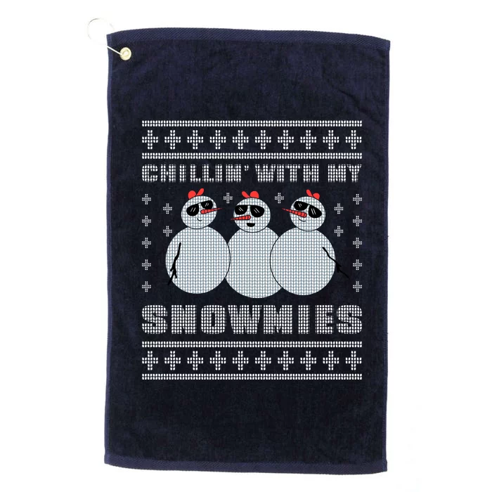 Chillin With My Snowmies Funny Snowman Homies Ugly Christmas Platinum Collection Golf Towel