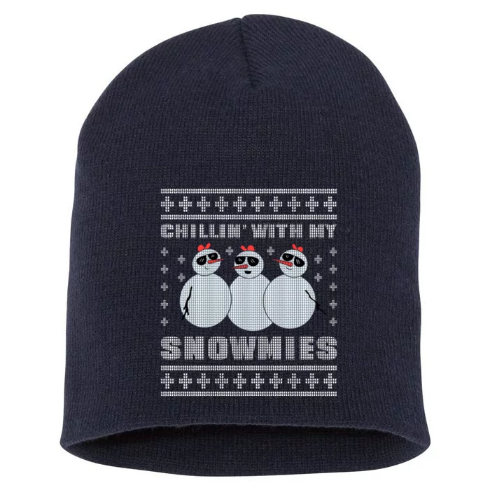 Chillin With My Snowmies Funny Snowman Homies Ugly Christmas Short Acrylic Beanie