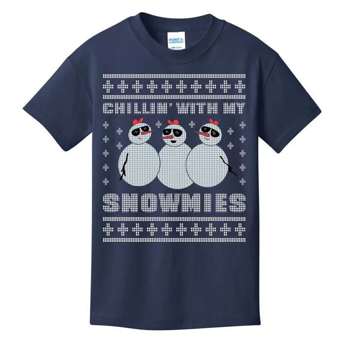 Chillin With My Snowmies Funny Snowman Homies Ugly Christmas Kids T-Shirt