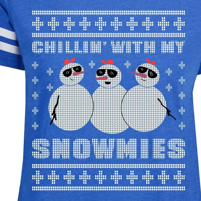 Chillin With My Snowmies Funny Snowman Homies Ugly Christmas Enza Ladies Jersey Football T-Shirt