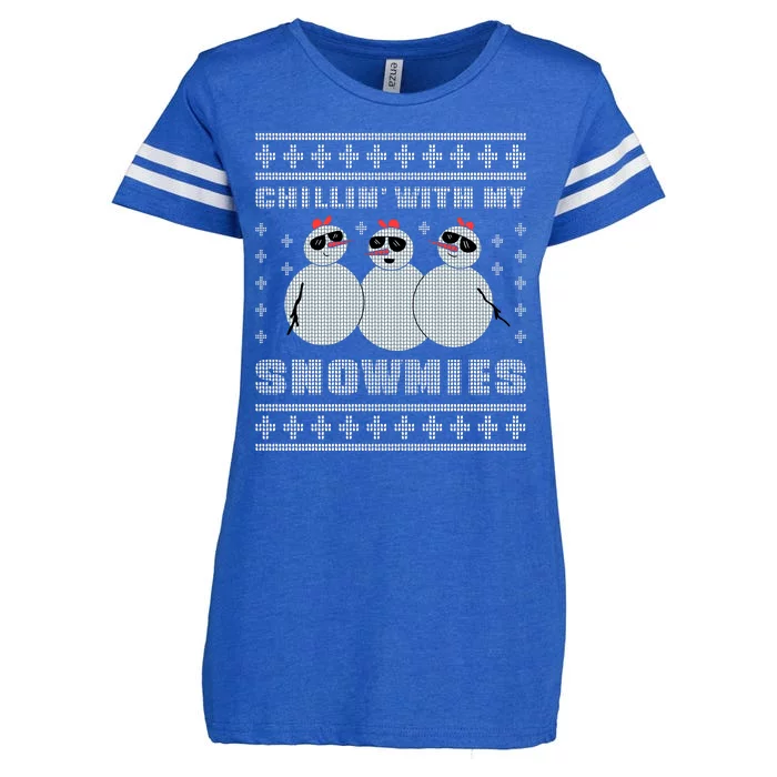 Chillin With My Snowmies Funny Snowman Homies Ugly Christmas Enza Ladies Jersey Football T-Shirt