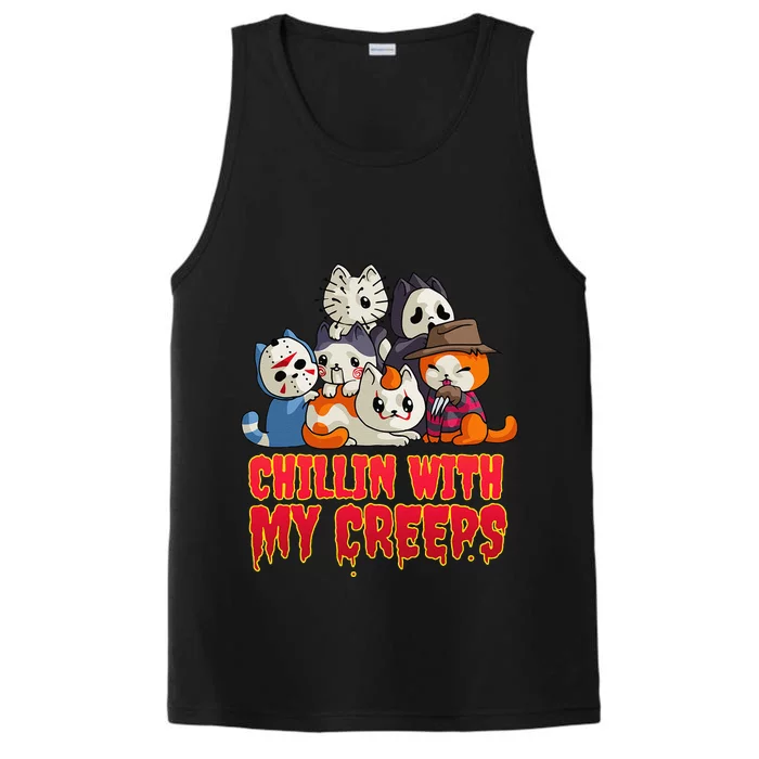 Chillin With My Creeps Funny Cat Horror Movies Serial Killer Performance Tank