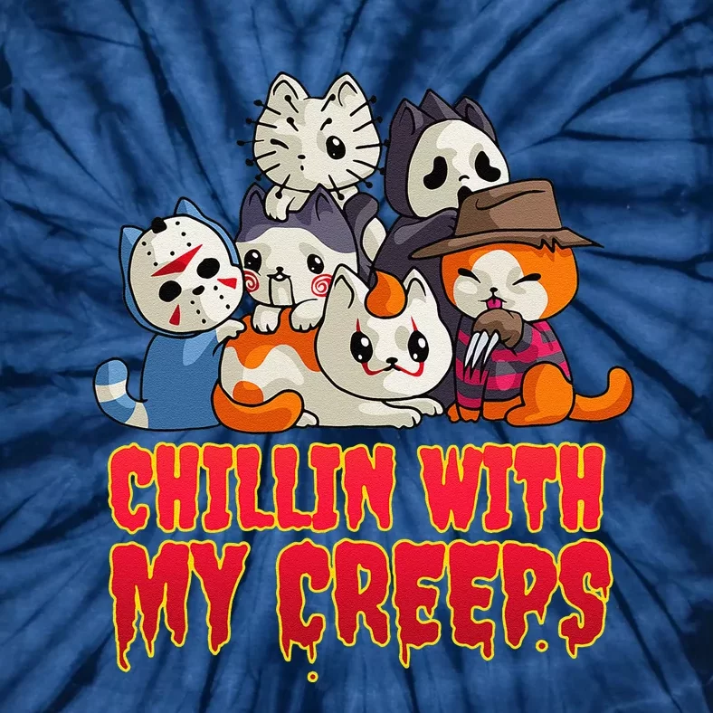 Chillin With My Creeps Funny Cat Horror Movies Serial Killer Tie-Dye T-Shirt