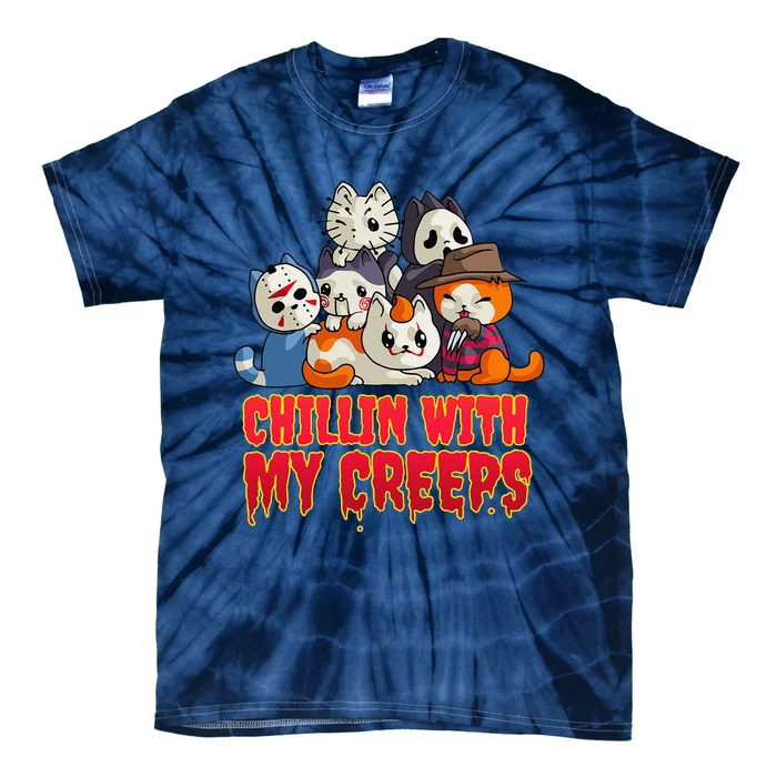 Chillin With My Creeps Funny Cat Horror Movies Serial Killer Tie-Dye T-Shirt