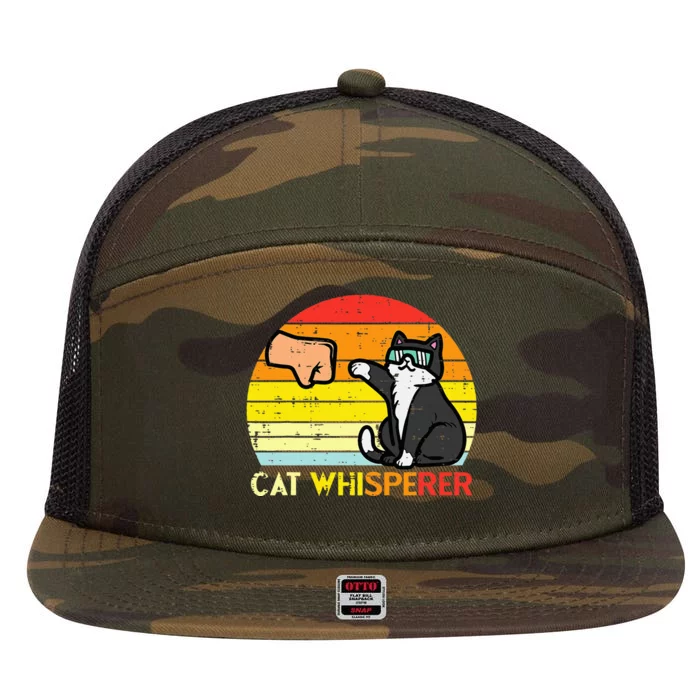 Cat Whisperer Man Paw Fist Bump Sunset 7 Panel Mesh Trucker Snapback Hat