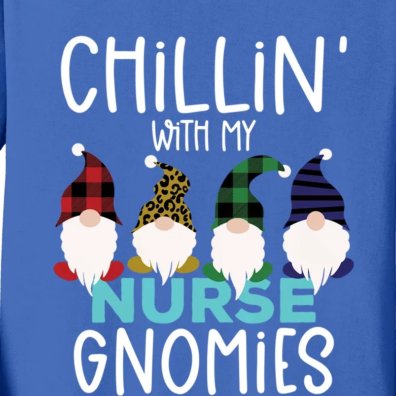 Chillin With My Nurse Gnomies Christmas Plaid Gnomes Gift Kids Long Sleeve Shirt