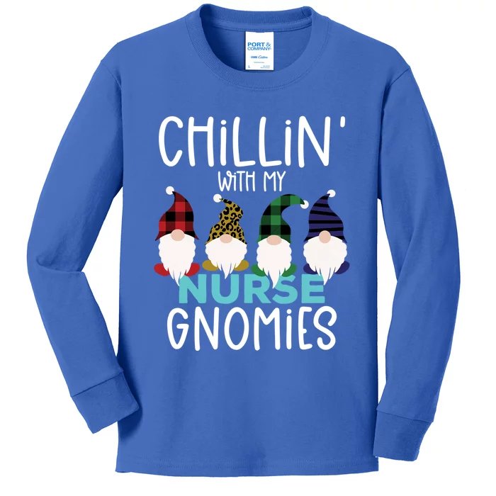 Chillin With My Nurse Gnomies Christmas Plaid Gnomes Gift Kids Long Sleeve Shirt