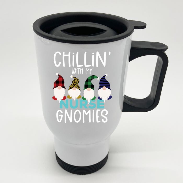 Chillin With My Nurse Gnomies Christmas Plaid Gnomes Gift Front & Back Stainless Steel Travel Mug