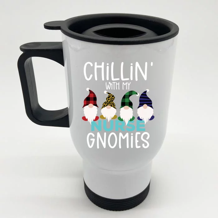 Chillin With My Nurse Gnomies Christmas Plaid Gnomes Gift Front & Back Stainless Steel Travel Mug