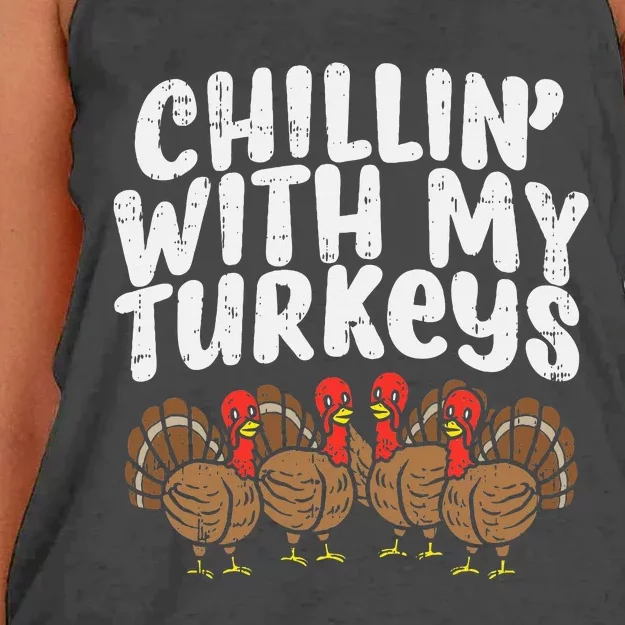 Chillin With My Turkeys Thanksgiving Family Women's Knotted Racerback Tank