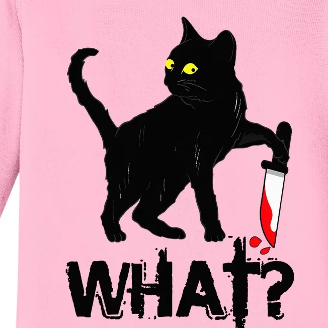 Cat What Murderous Black Cat With Knife Halloween Baby Long Sleeve Bodysuit