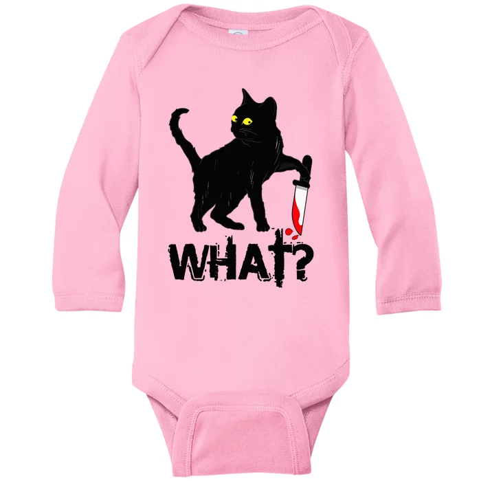 Cat What Murderous Black Cat With Knife Halloween Baby Long Sleeve Bodysuit