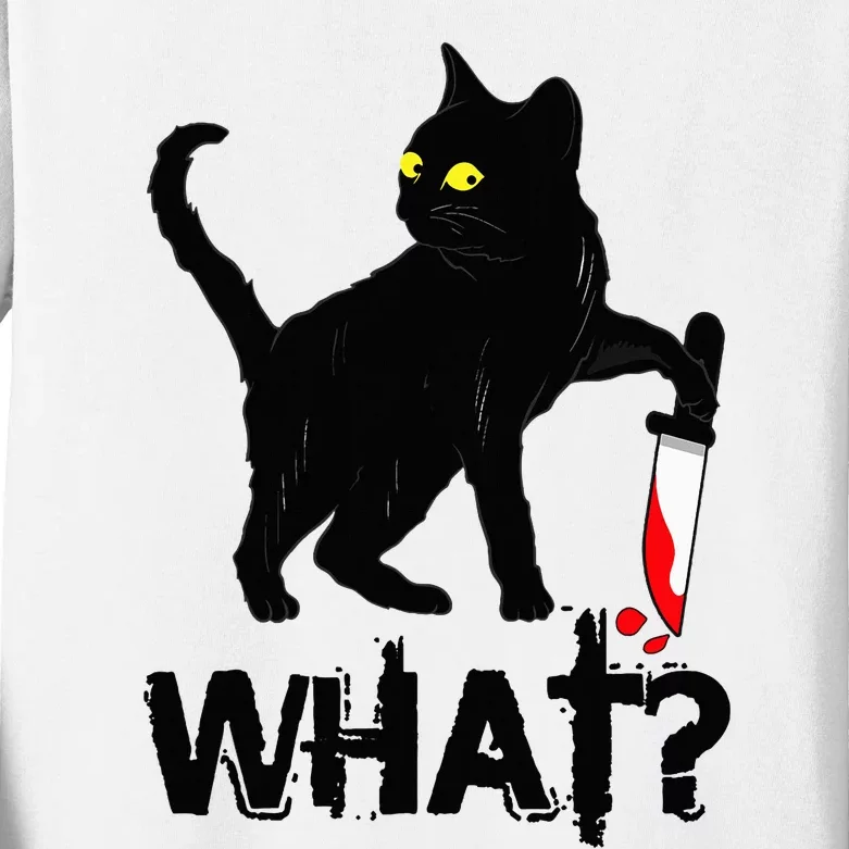 Cat What Murderous Black Cat With Knife Halloween Kids Long Sleeve Shirt