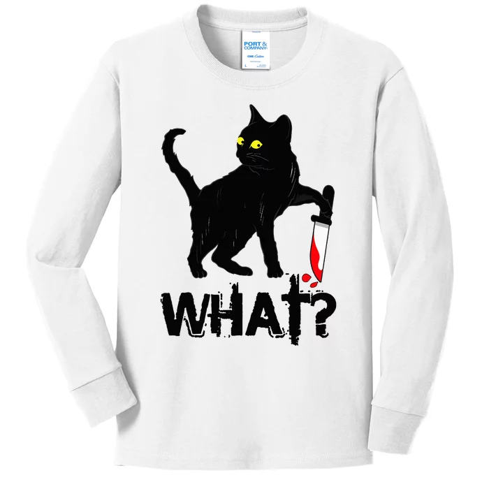 Cat What Murderous Black Cat With Knife Halloween Kids Long Sleeve Shirt