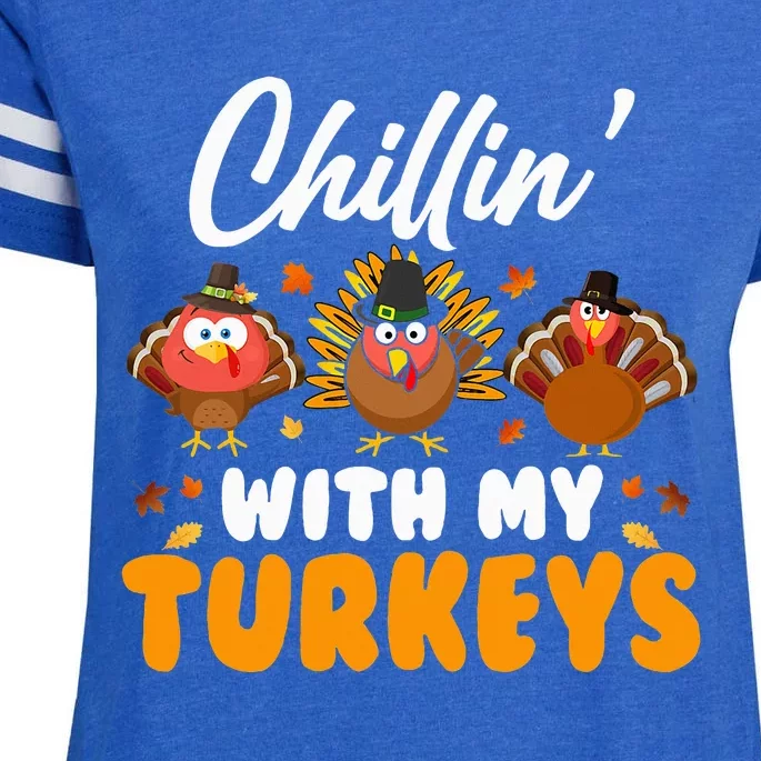 Chillin With My Turkeys Funny Thanksgiving Enza Ladies Jersey Football T-Shirt