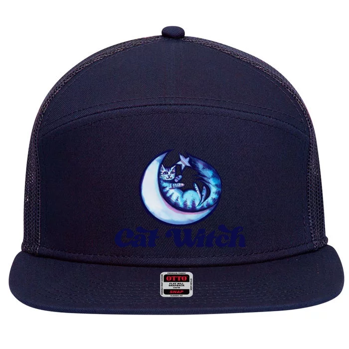 Cat Witch Moon Artwork Cat Moon Luna Cool Gift 7 Panel Mesh Trucker Snapback Hat