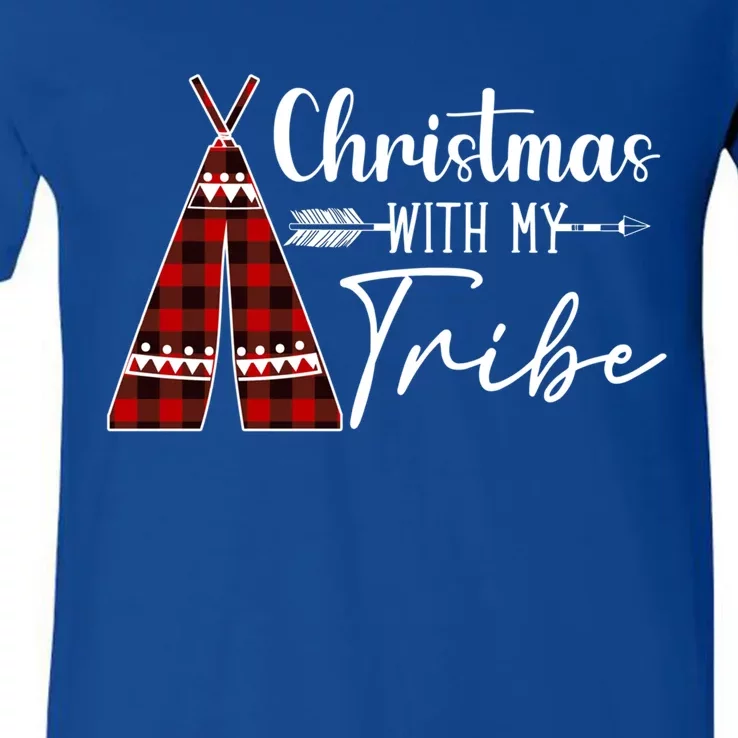 Christmas With My Tribe Buffalo Plaid Matching Family Great Gift V-Neck T-Shirt