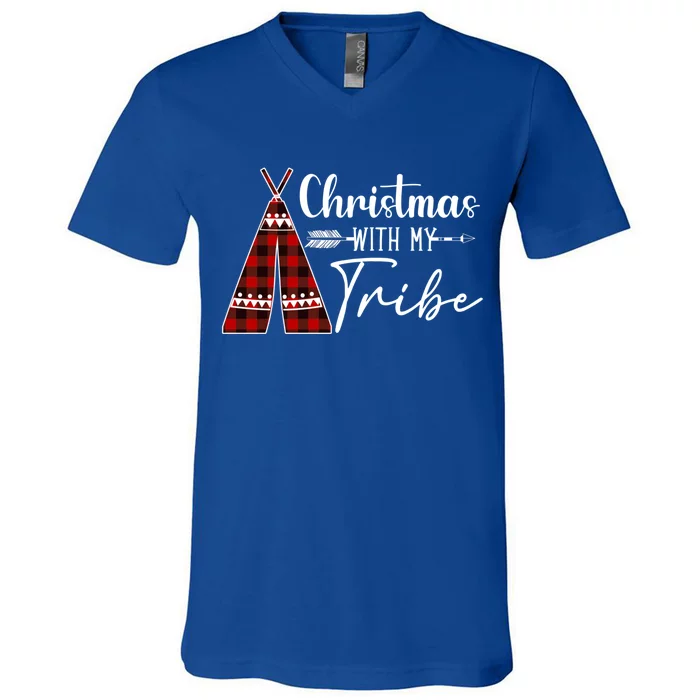 Christmas With My Tribe Buffalo Plaid Matching Family Great Gift V-Neck T-Shirt