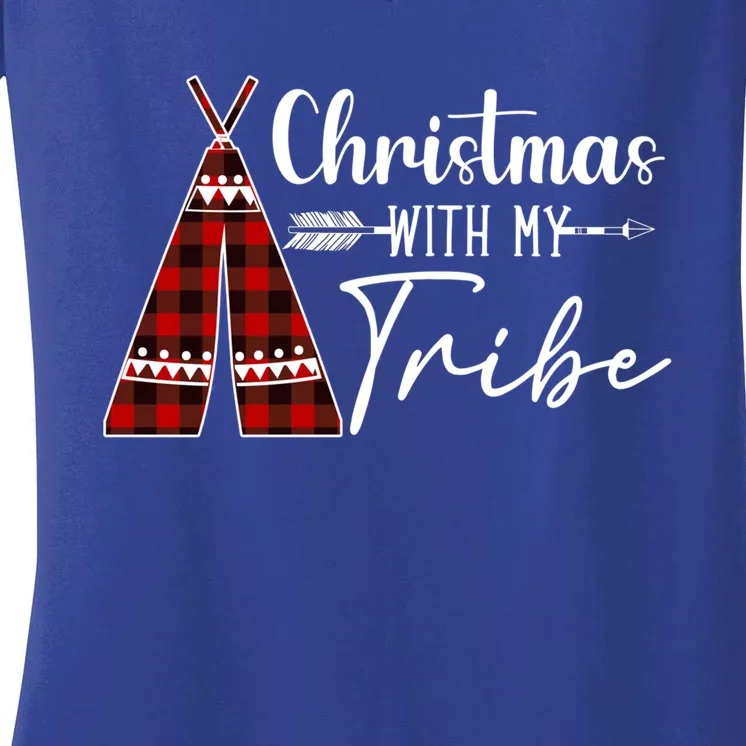 Christmas With My Tribe Buffalo Plaid Matching Family Great Gift Women's V-Neck T-Shirt