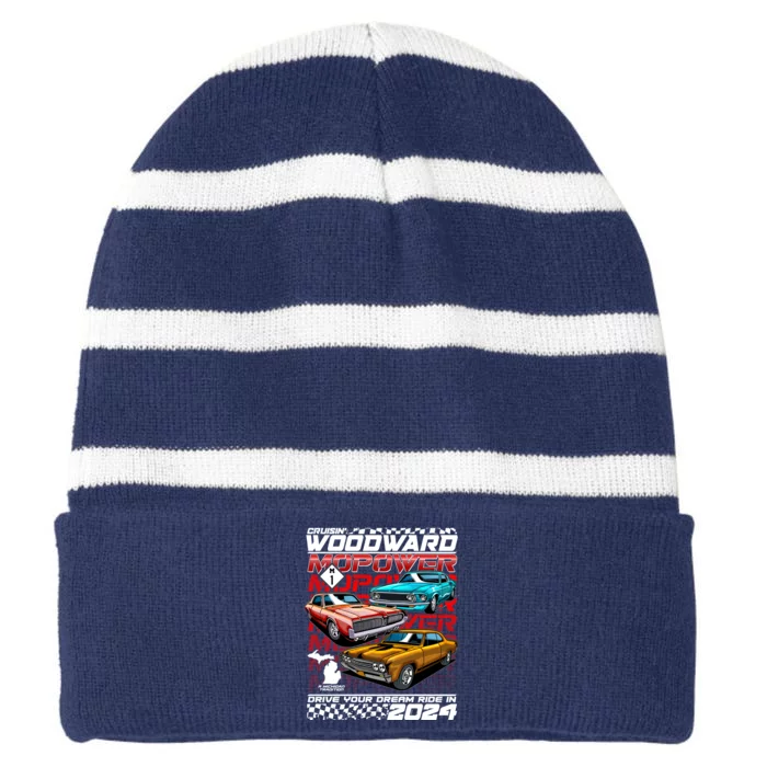 Cruisin Woodward Mopower Drive Your Dream Ride In 2024 Striped Beanie with Solid Band