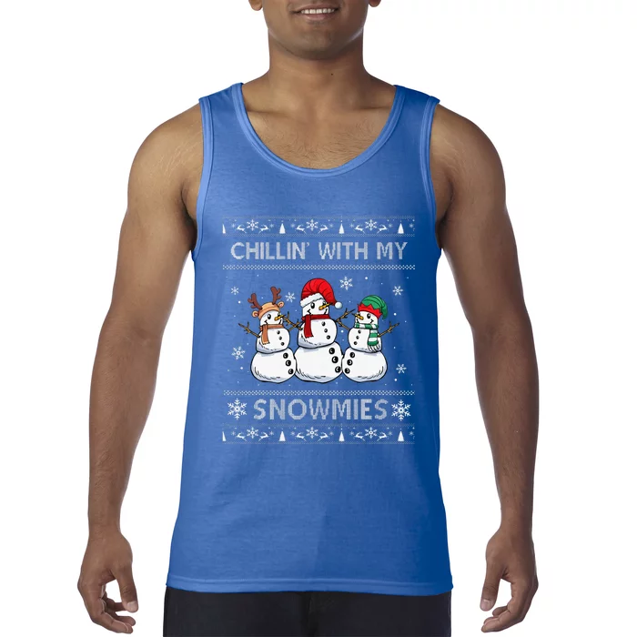 Chillin With My Snowmies Funny Ugly Christmas Pajama Xmas Tank Top