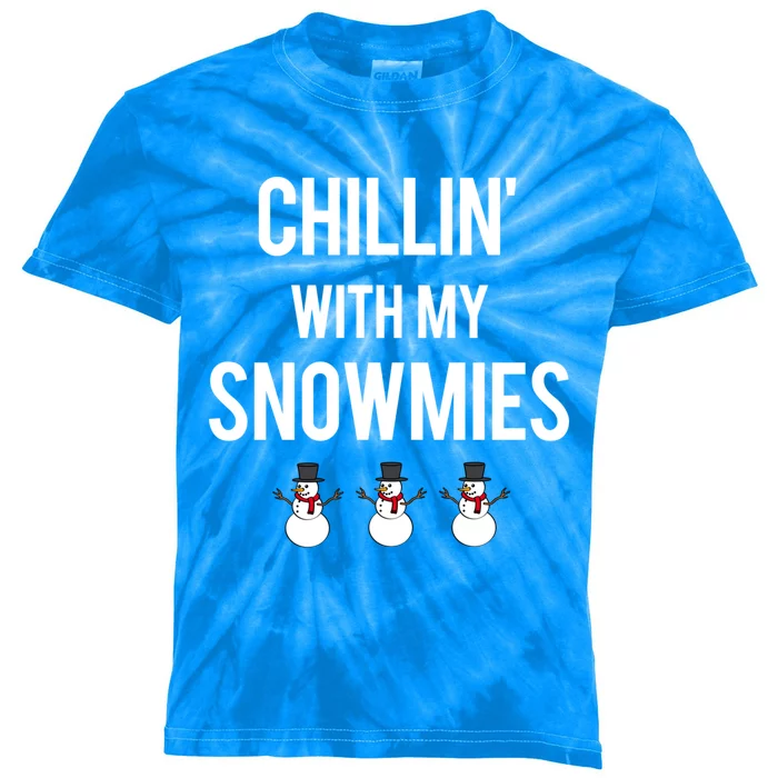 Chillin' With My Snowmies Funny Gift Kids Tie-Dye T-Shirt